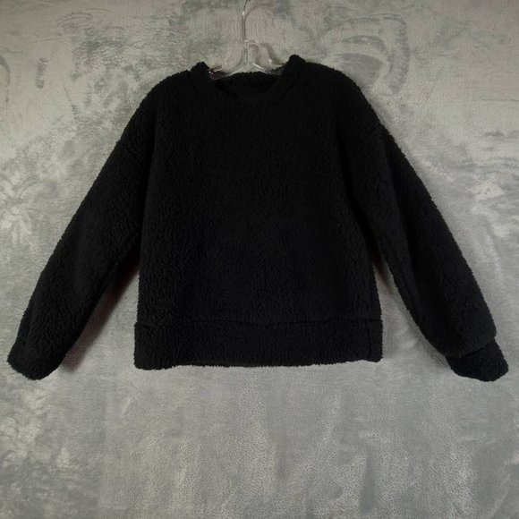 Thread & Supply Womens‎ Pullover Sweater Black Fleece Sherpa Crew Neck XS New - Picture 1 of 8